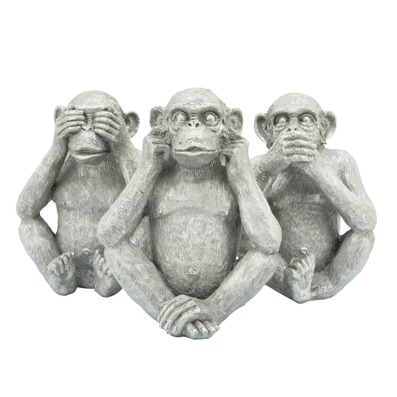 Set Of 3 Monkey No See/Hear/Say Silver