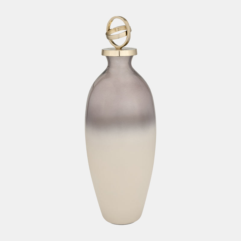 Glass bottle with sphere lid white/gold