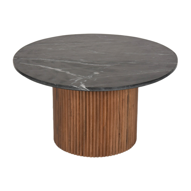 Wood/ Marble Reeded coffee table brown