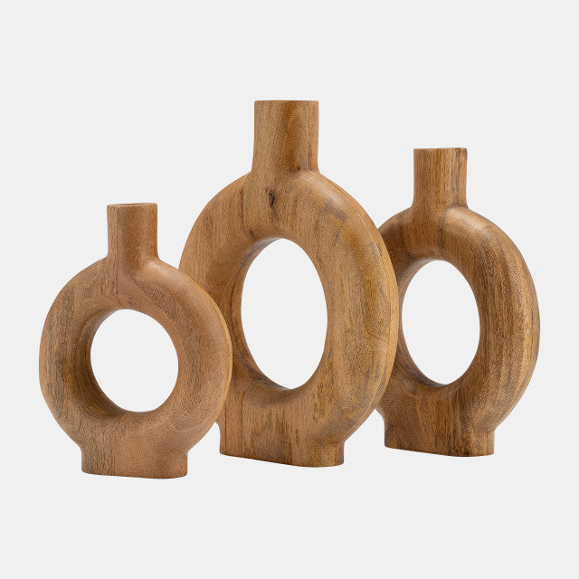 Wood donut shaped vase natural medium
