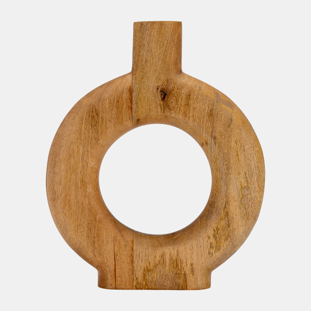 Wood donut shaped vase natural small