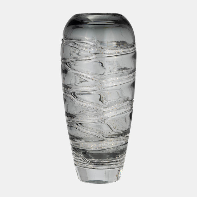 Glass Veined Vase 13H smoke