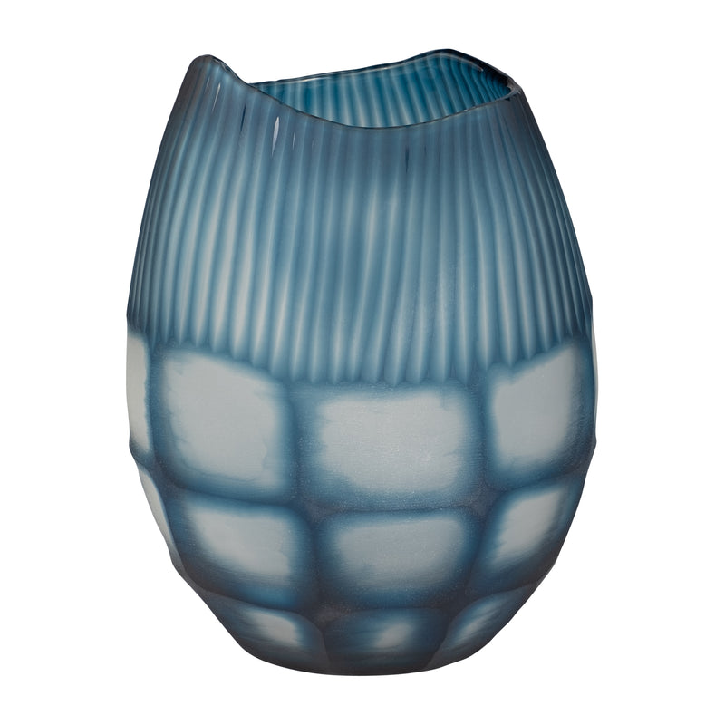 Glass Carved 12H bowl blue