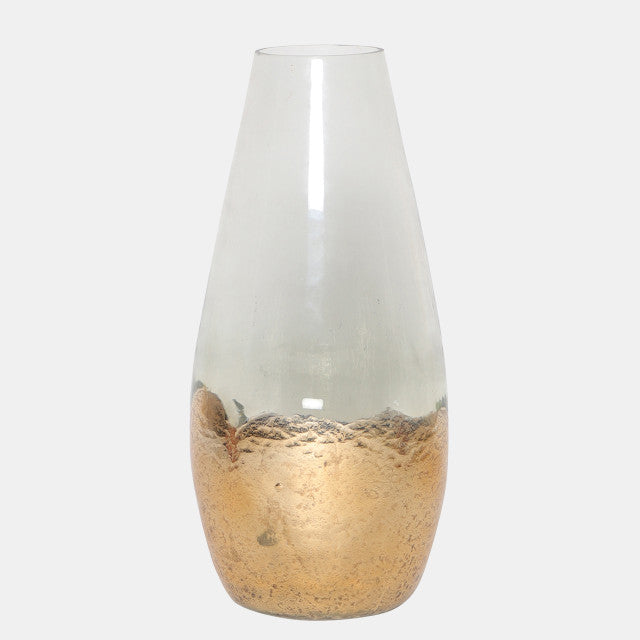 Glass Gold dipped Vase clear 15"