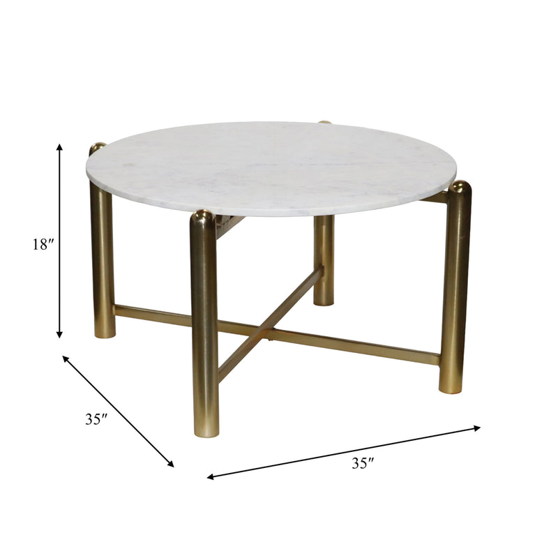 Metal Coffee Table Gold/ White 35"