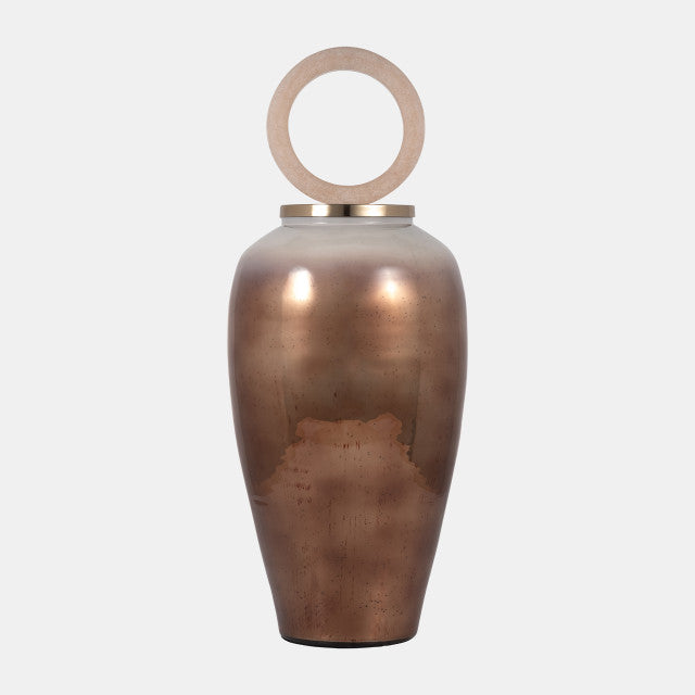 Glass vase Round resin topper Copper