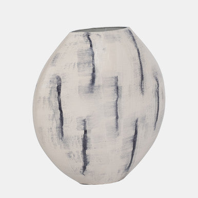 Metal Enameled Round Vase Distressed White 20