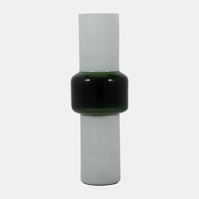 Glass Modern Cylinder Vase  white/green 19