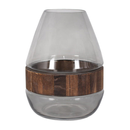 Glass belly vase with wood band clear 10