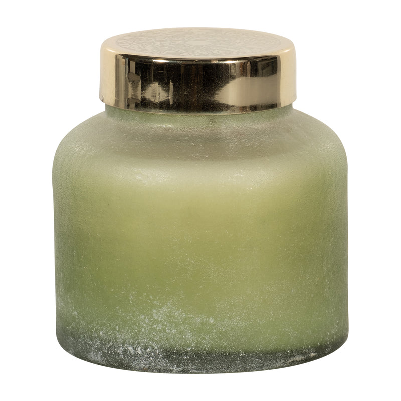 Frosted glass lidded candle sage green 10oz