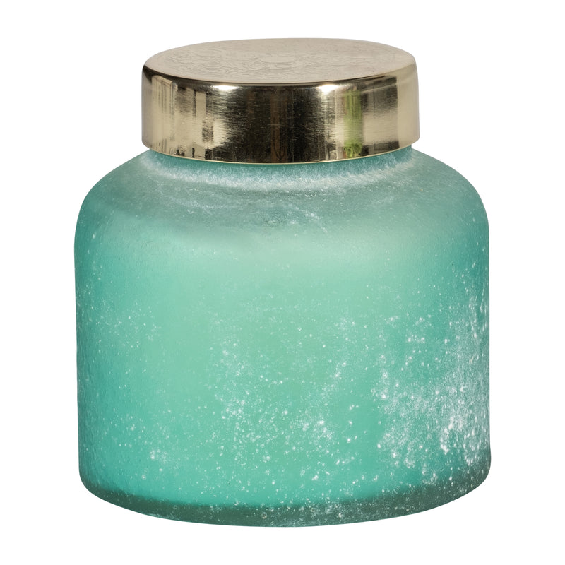 Frosted glass lidded candle seafoam 10oz
