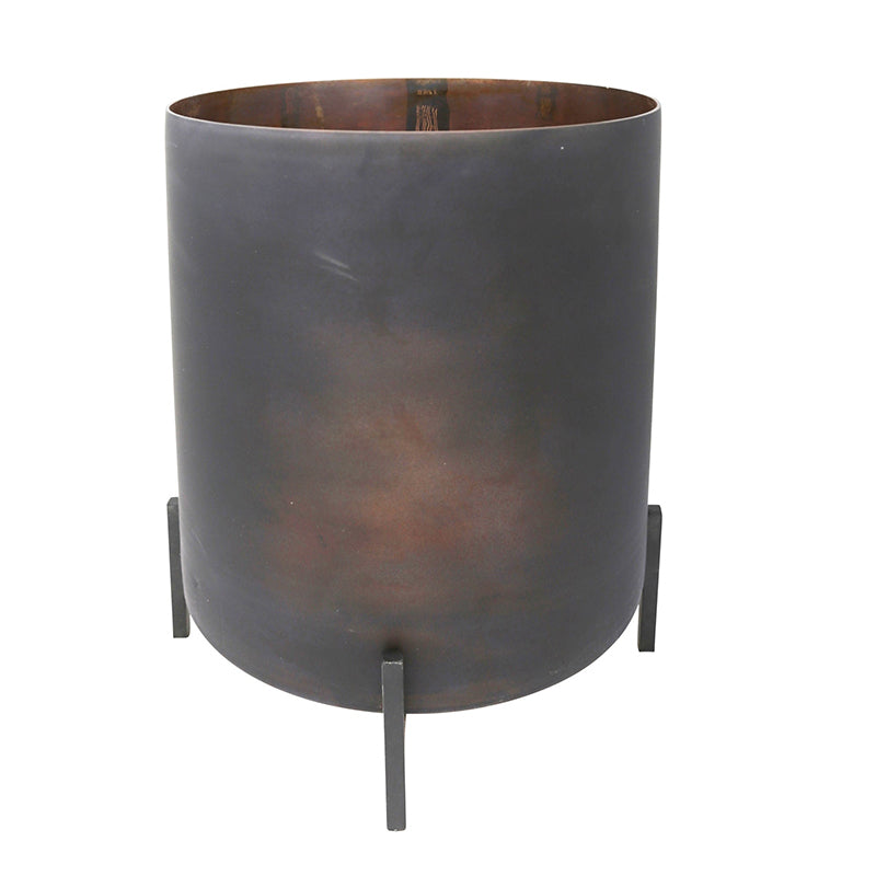 Glass Hurricane W/Iron Stand/14.5" Charcoal