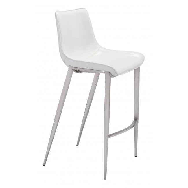 MAGNUS BAR CHAIR WHITE & BRUSHED SILVER