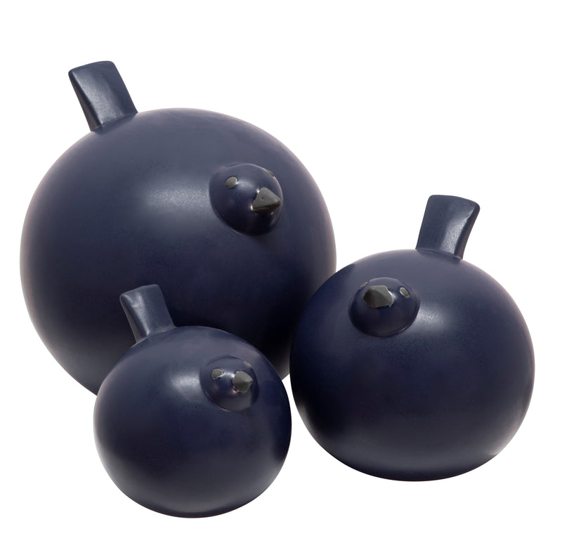 Set Of 3 Ceramic Birds 7.5" Matte Blue