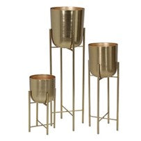 S/3 METAL PLANTERS ON STAND 40/30/20"H, GOLD