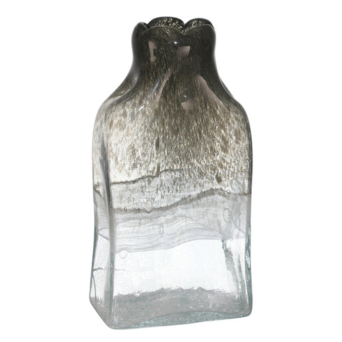 GLASS 13" BOTTLE VASE, SMOKE