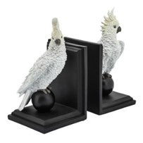 S/2 POLYRESIN 9"H COCKATIEL BOOKENDS, WHITE/BLACK