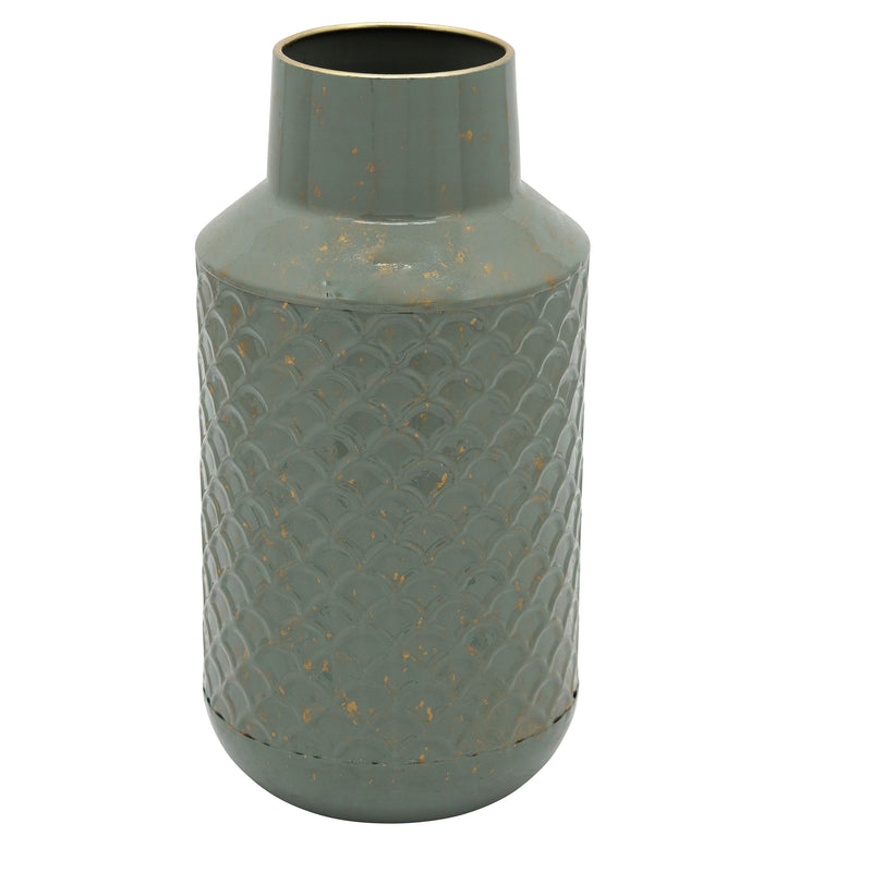 METAL 12"H TEXTURED VASE, GREEN