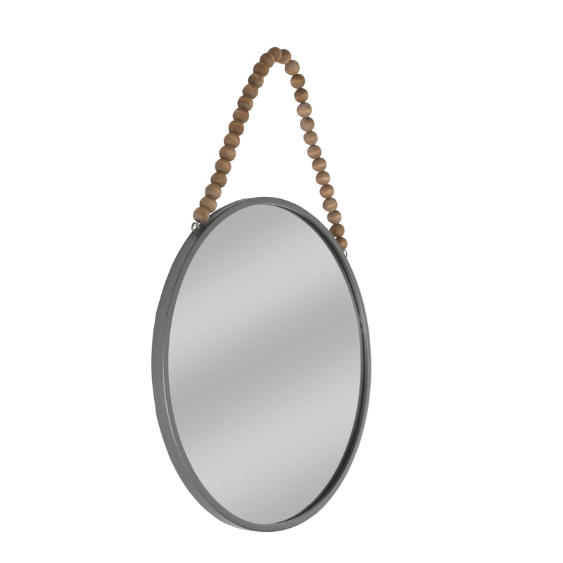 METAL, 24"  ROUND MIRROR W/ BEADS, GUNMETAL WB