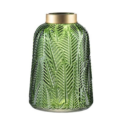 Green Fern Leaf Glass Vase Large
