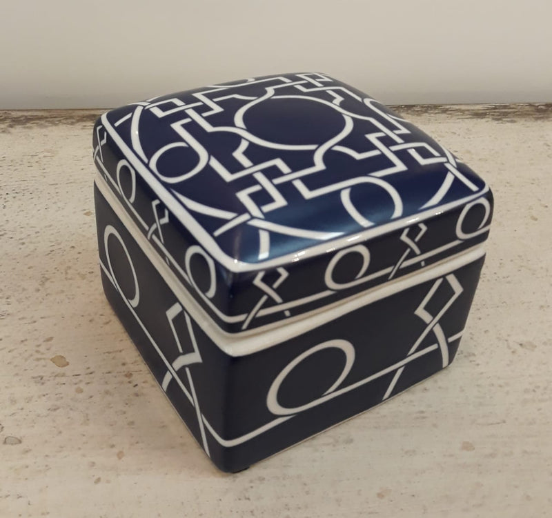 Ceramic Covered Box, Matte Blue/White