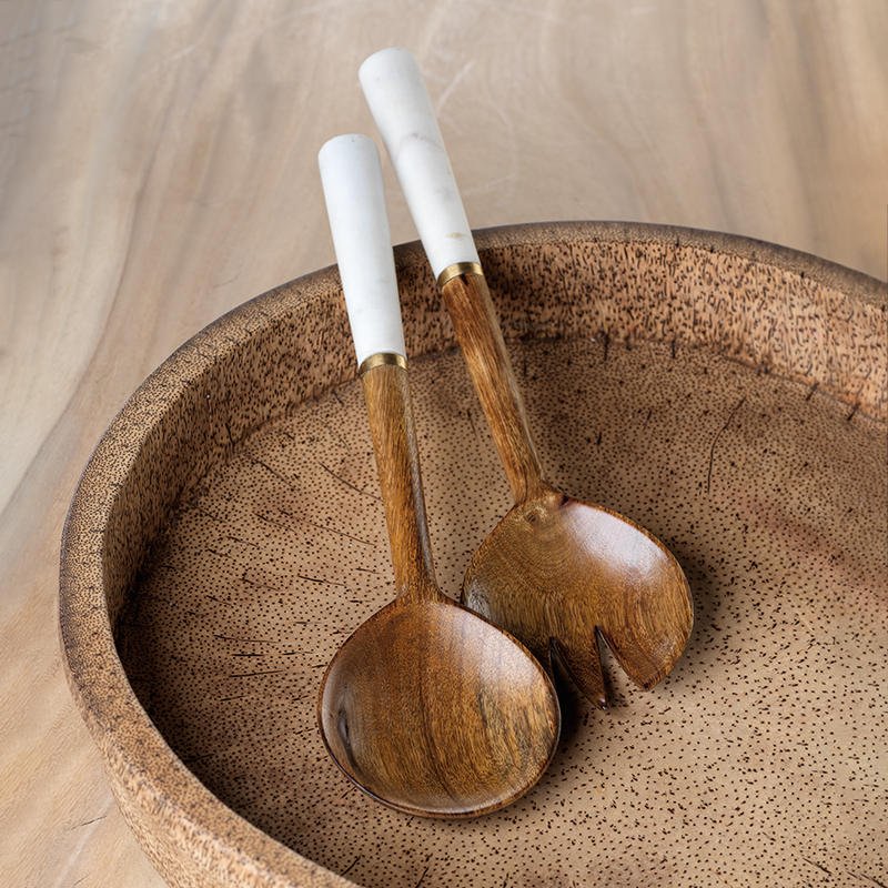 Heritage Mango Wood and Marble Salad Sever Set