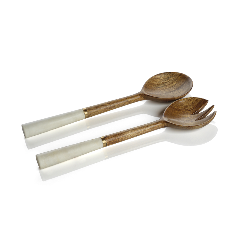 Heritage Mango Wood and Marble Salad Sever Set