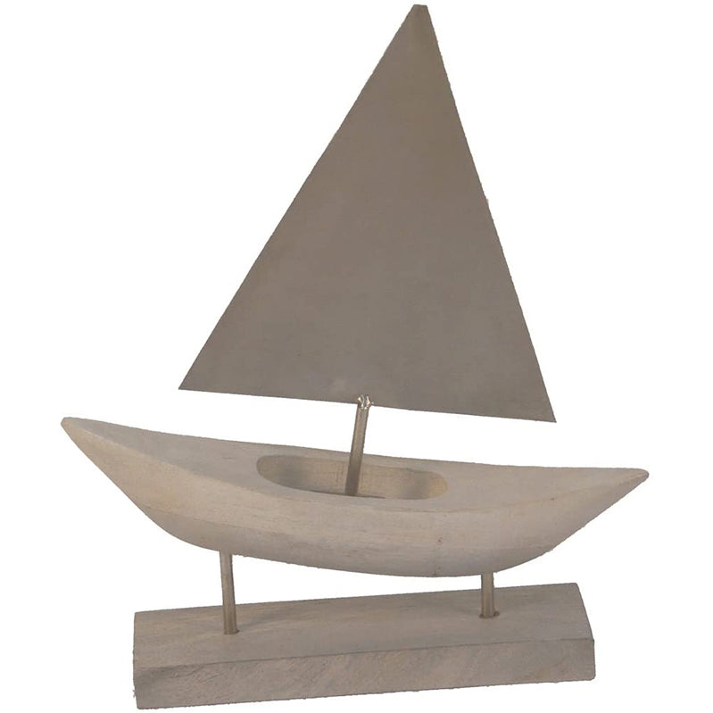 Wood/Silver Sailboat On Stand