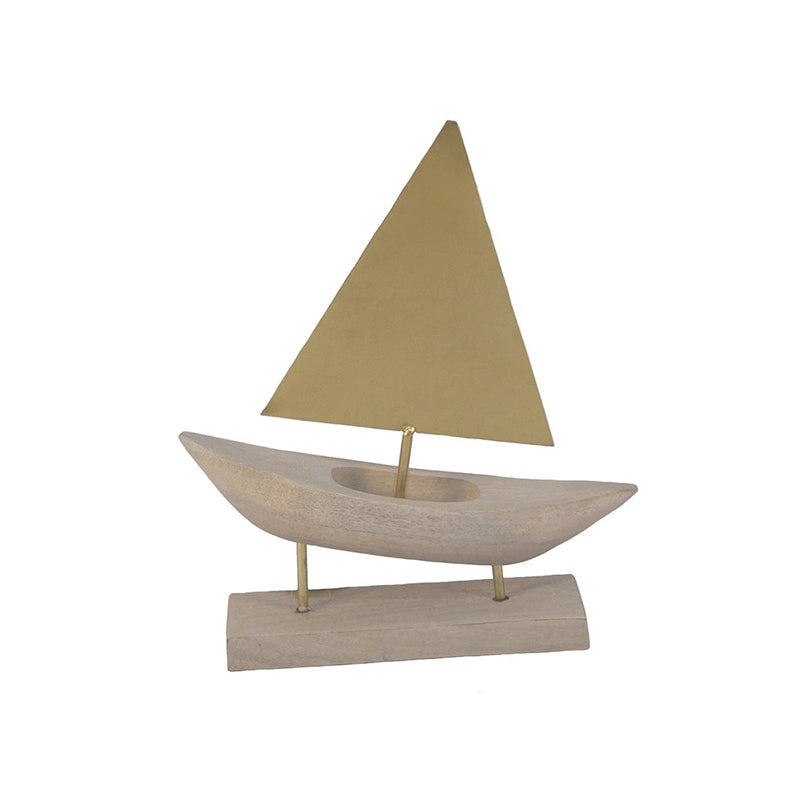 Wood/Gold Sailboat On Stand