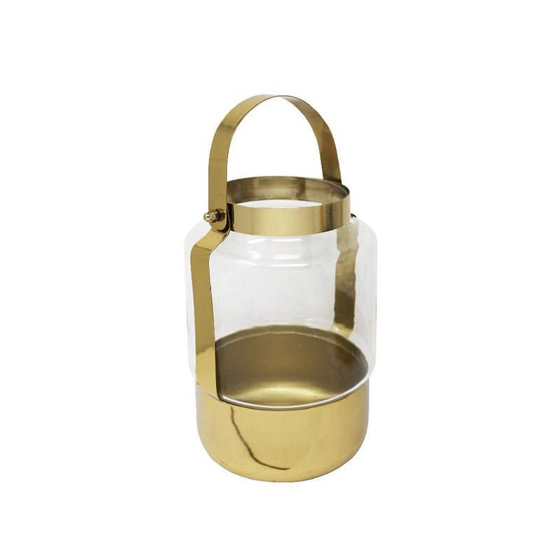 9.5"" Metal & Glass Lantern Gold