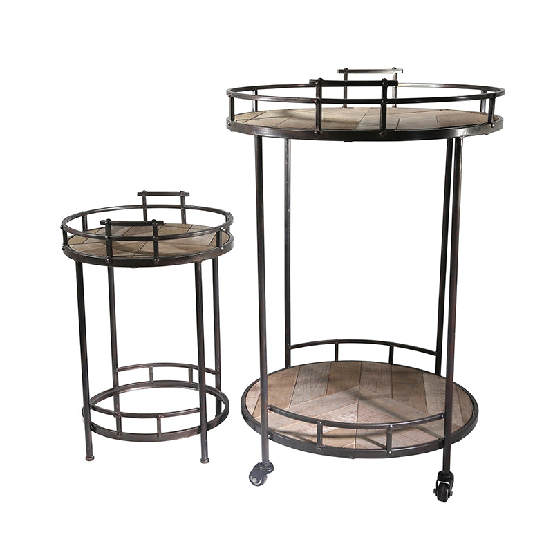 S/2 Wood/Metal Bar Cart & Table