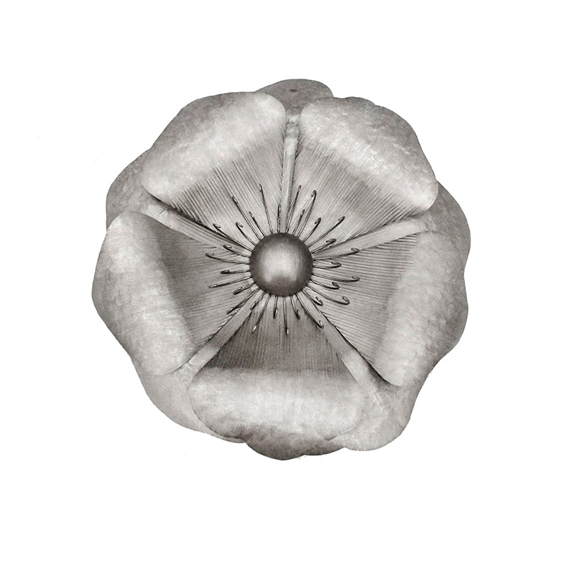 Silver Metal Poppy Wal Flower 25.5"