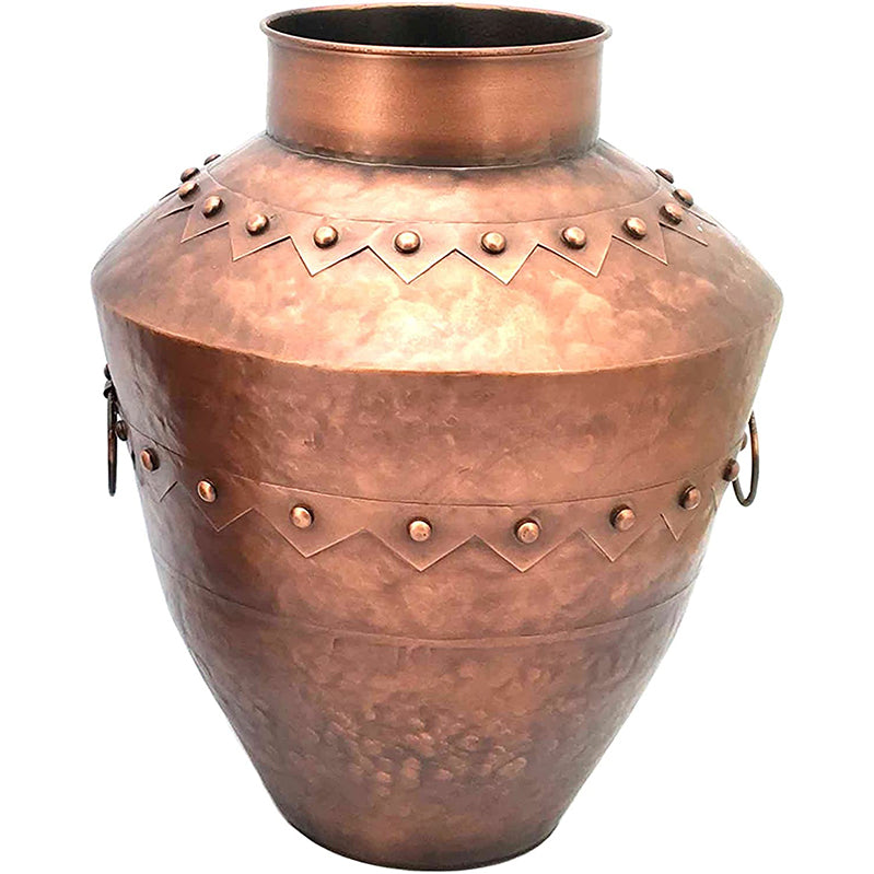 Ring Handled Primitive Metal Urn, Copper