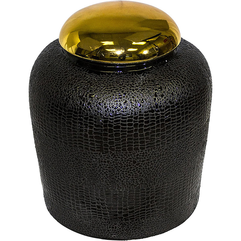 Decorative Ceramic Covered Jar, Black/Gold
