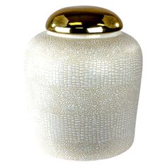 Decorative Ceramic Covered Jar, White/Gold
