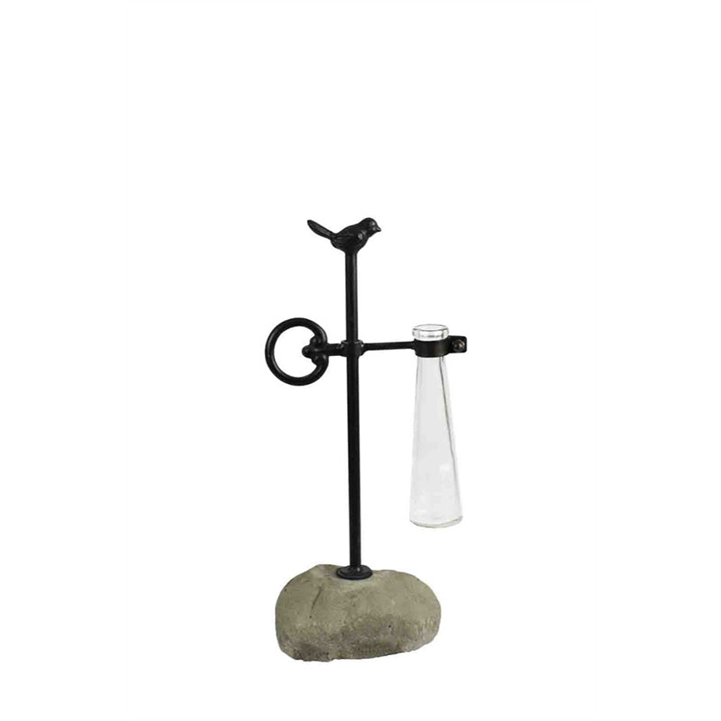 Bud Vase W/ Bird On Metal Stand, Blk/Wht