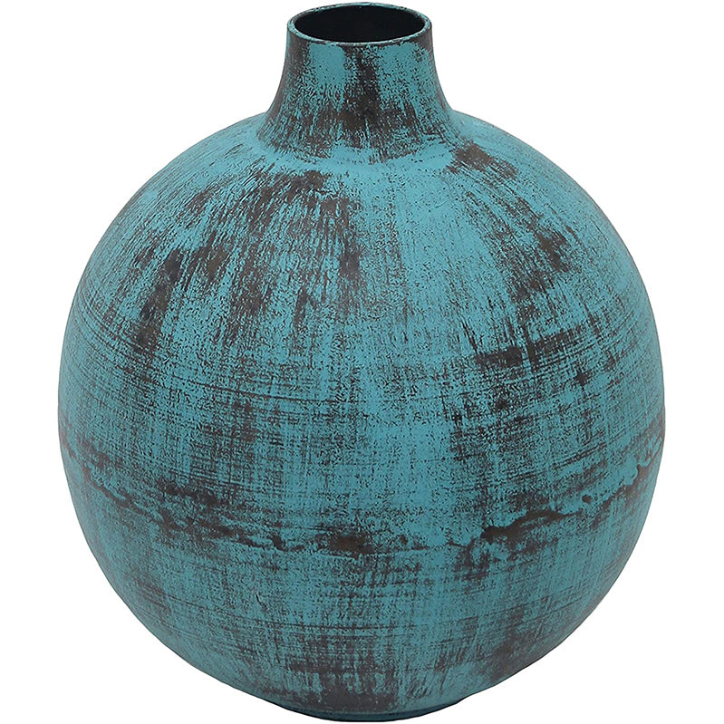 Metal Bottle Vase. Aged Turquoise