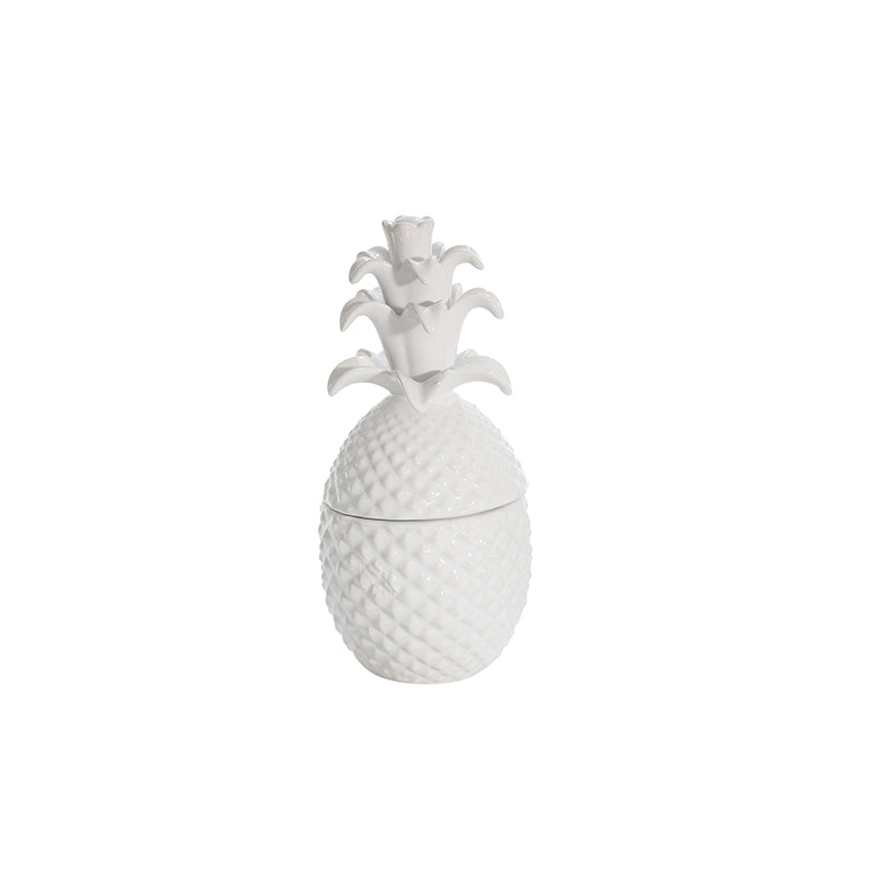 Ceramic Pineapple Motif Covered Jar, White