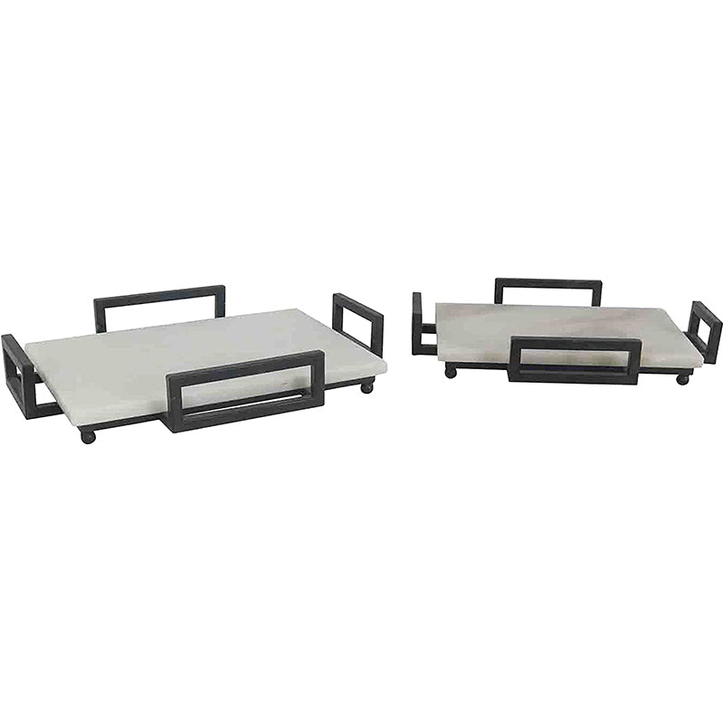 S/2 Metal & Marble Trays, White/Charcoal