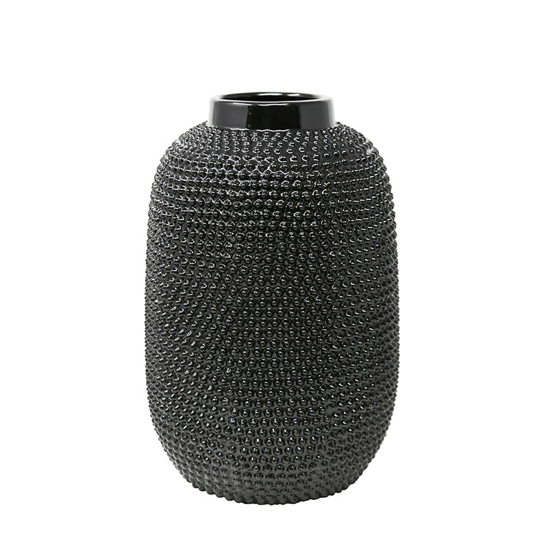 Round Spiked Black Vase 14.75