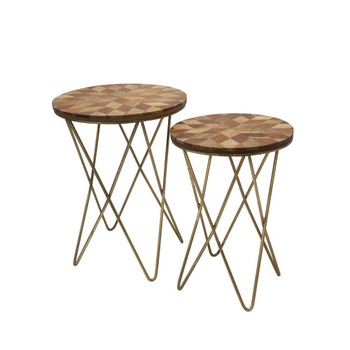 S/2 Metal Wood Accent Tables