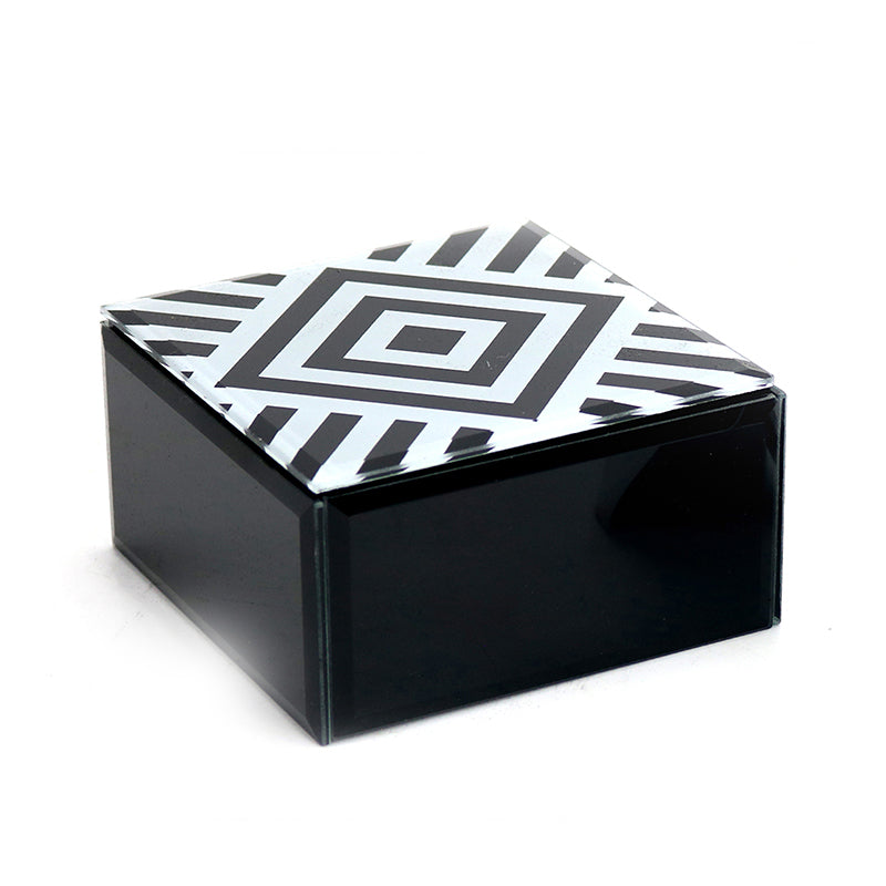 Glass /Wood Square Storage Box  Black/White