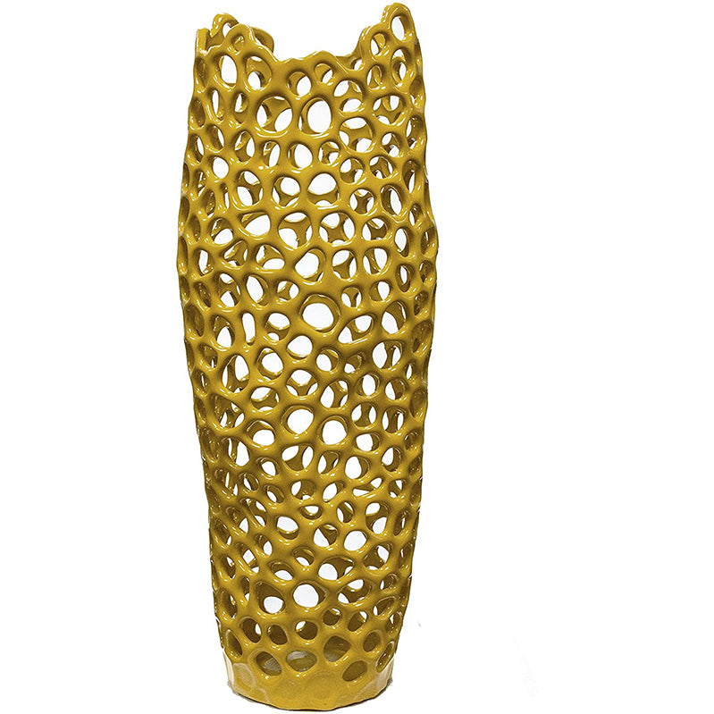 Pierced Ceramic Vase, Yellow