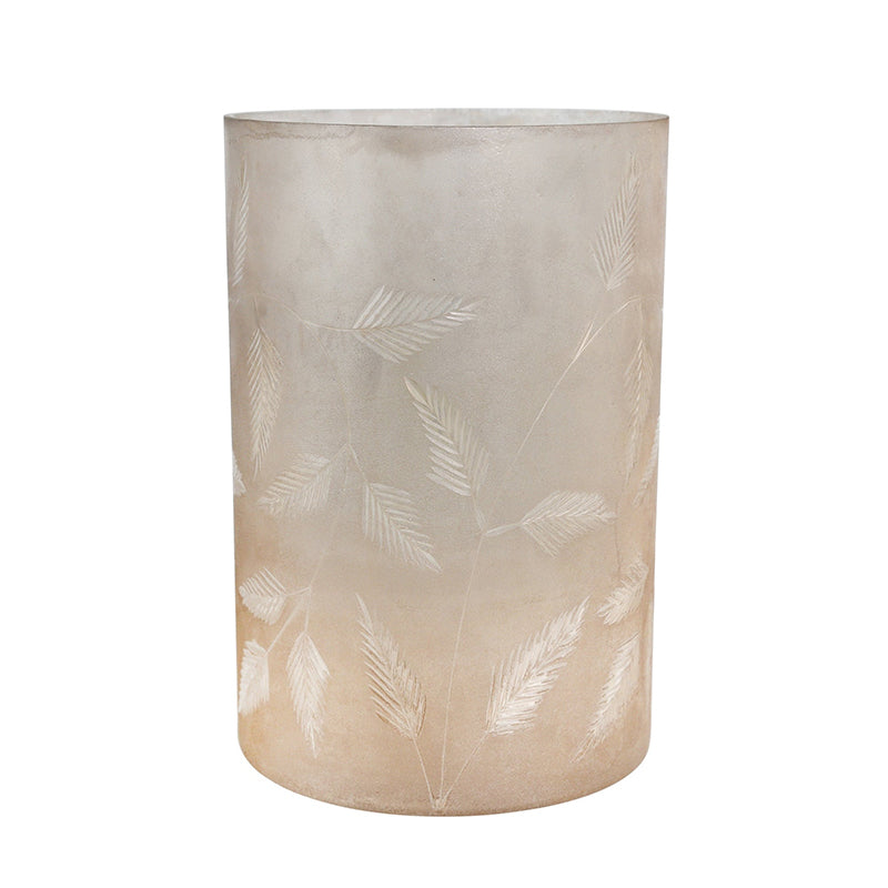 9" Etched Leaf Glass Vase