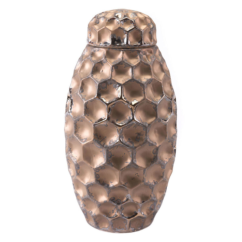 Hammered Lg Covered Jar Bronze