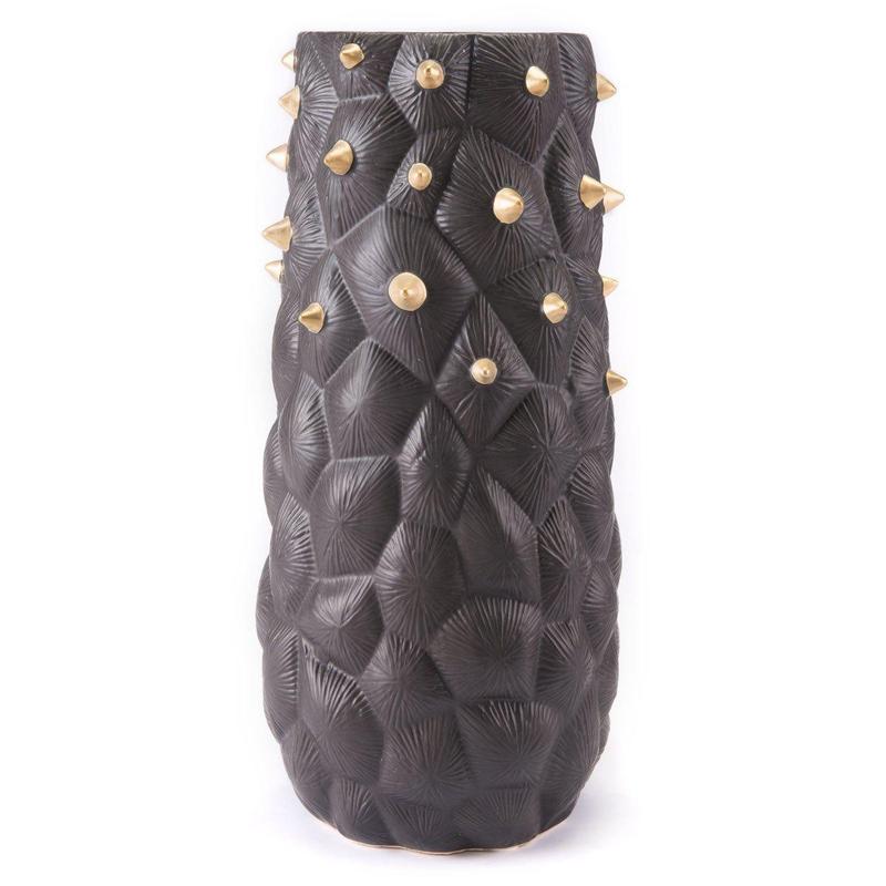 Black Cactus Vase Lg Black & Gold