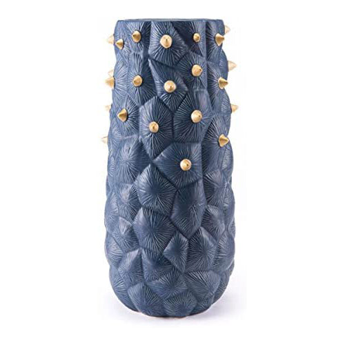 Blue Cactus Vase Lg Blue & Gold