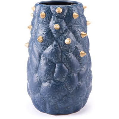 Blue Cactus Vase Md Blue & Gold