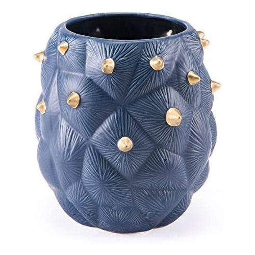 Blue Cactus Vase Sm Blue & Gold