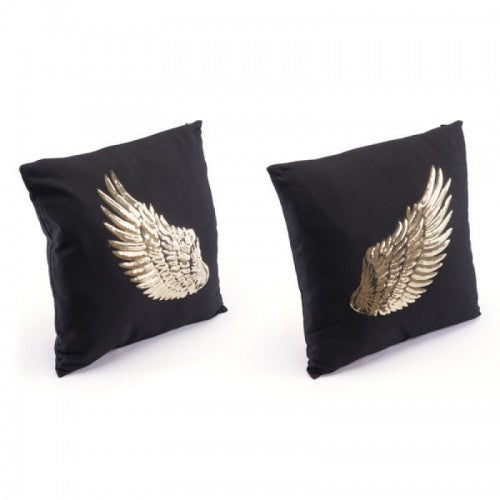 Metallic Wing Set Of 2 Pillow Blk & Gd